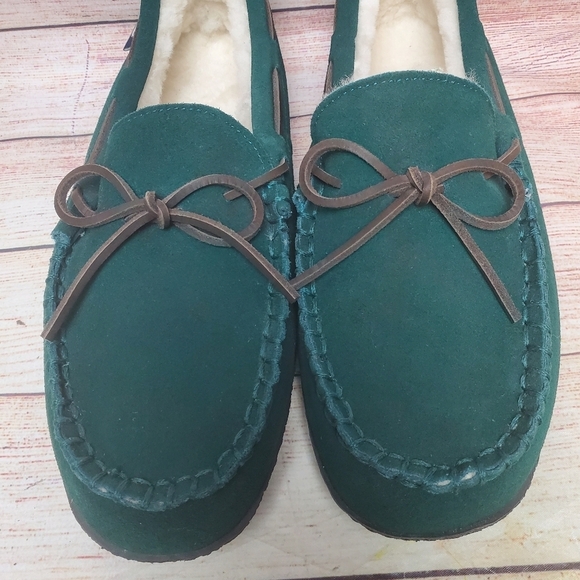 New Vineyard Vines Mens 12M Green Suede Leather Shearling Lined Moc Slippers main image 12